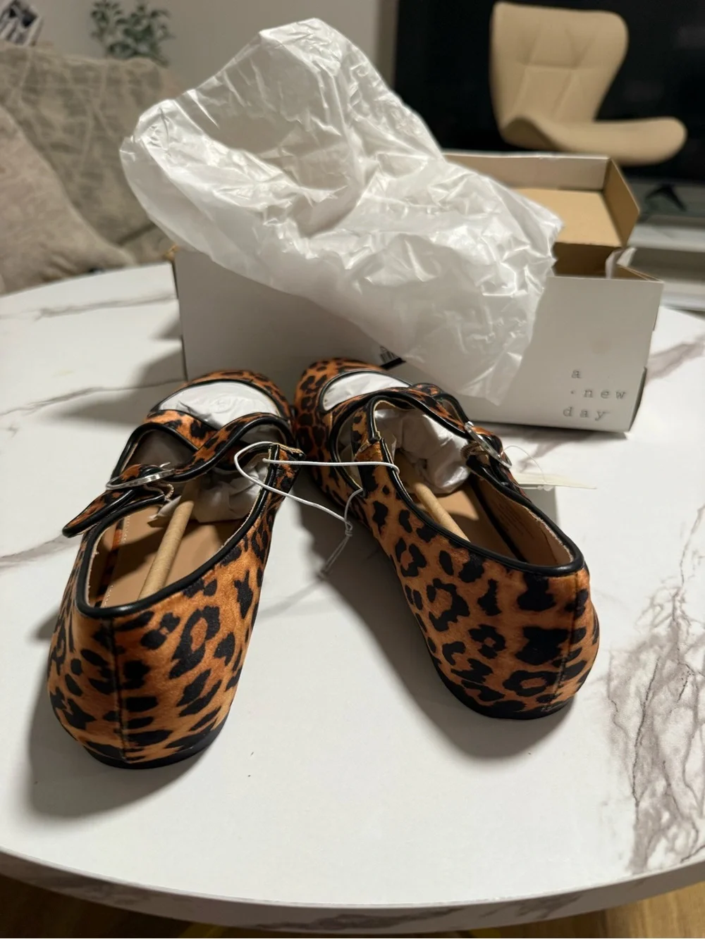 a new day Leopard Print Mary Jane Flats in Light Brown and Black